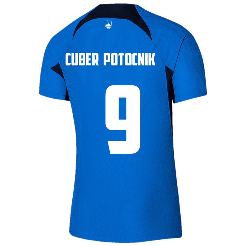 Børn Slovenien Jaka Cuber Potocnik #9 Blå Udebane Spillertrøjer 24-26 Trøje T-Shirt