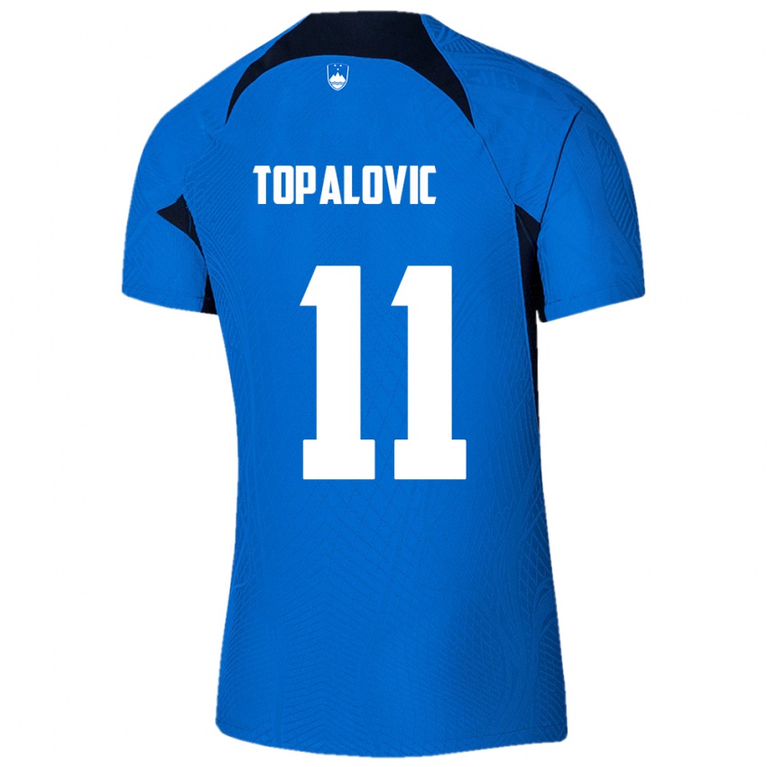 Børn Slovenien Luka Topalovic #11 Blå Udebane Spillertrøjer 24-26 Trøje T-Shirt