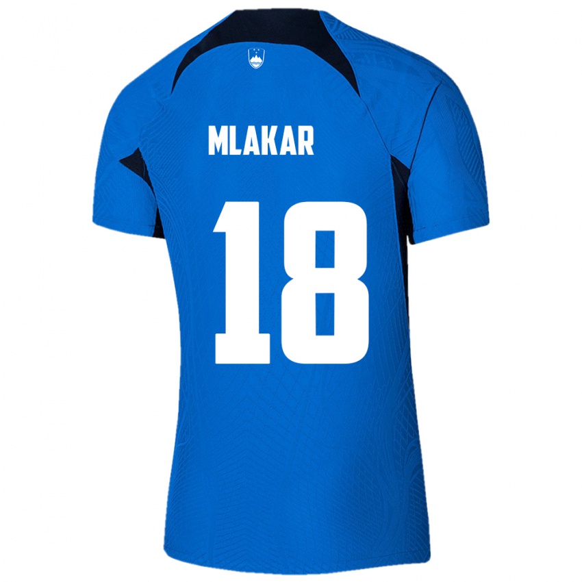 Børn Slovenien Luka Mlakar #18 Blå Udebane Spillertrøjer 24-26 Trøje T-Shirt