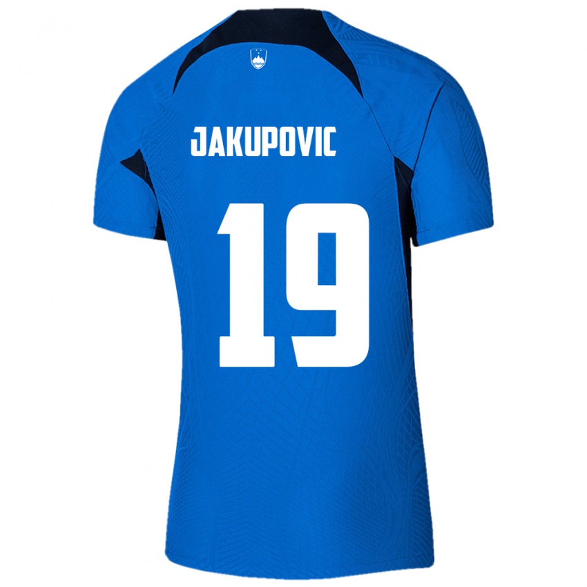 Børn Slovenien Aldin Jakupovic #19 Blå Udebane Spillertrøjer 24-26 Trøje T-Shirt