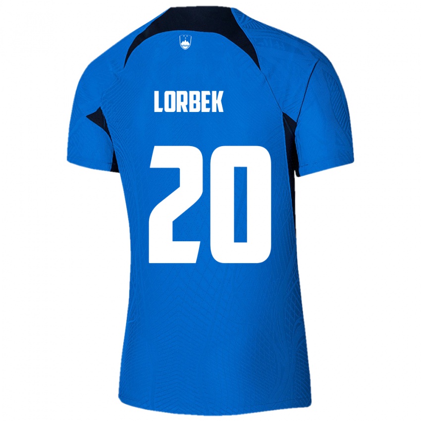 Børn Slovenien Anej Lorbek #20 Blå Udebane Spillertrøjer 24-26 Trøje T-Shirt