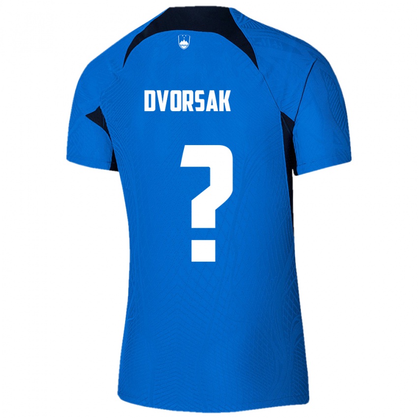 Børn Slovenien Matej Dvorsak #0 Blå Udebane Spillertrøjer 24-26 Trøje T-Shirt