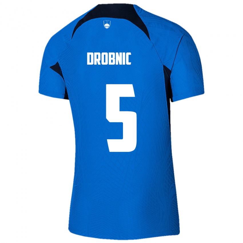 Børn Slovenien Dominik Drobnic #5 Blå Udebane Spillertrøjer 24-26 Trøje T-Shirt