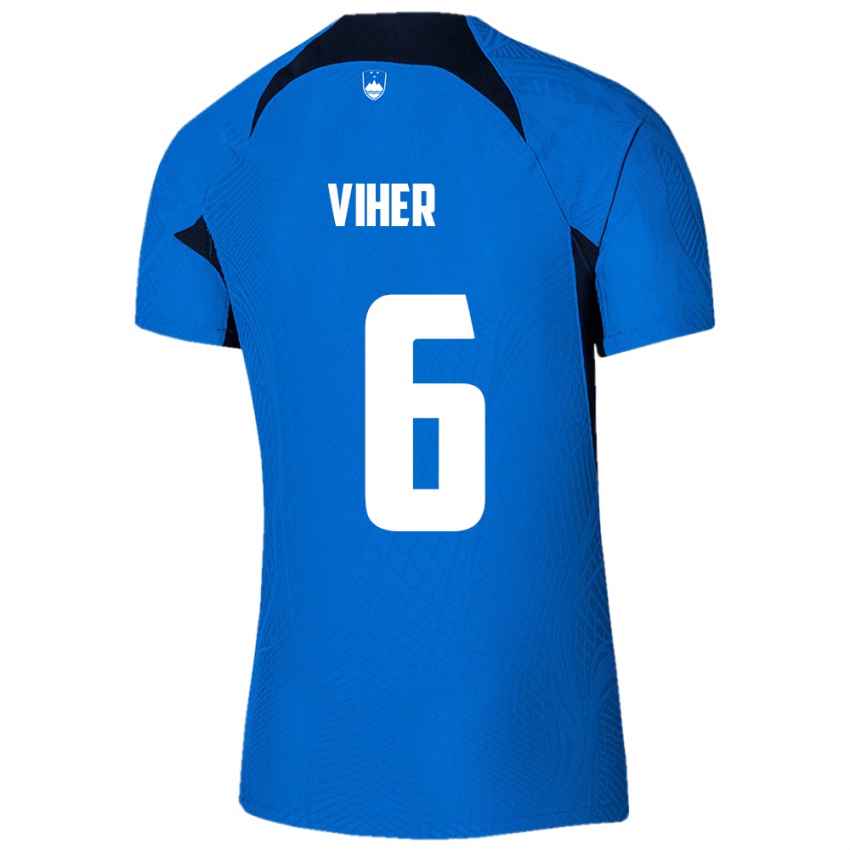 Børn Slovenien Nejc Viher #6 Blå Udebane Spillertrøjer 24-26 Trøje T-Shirt