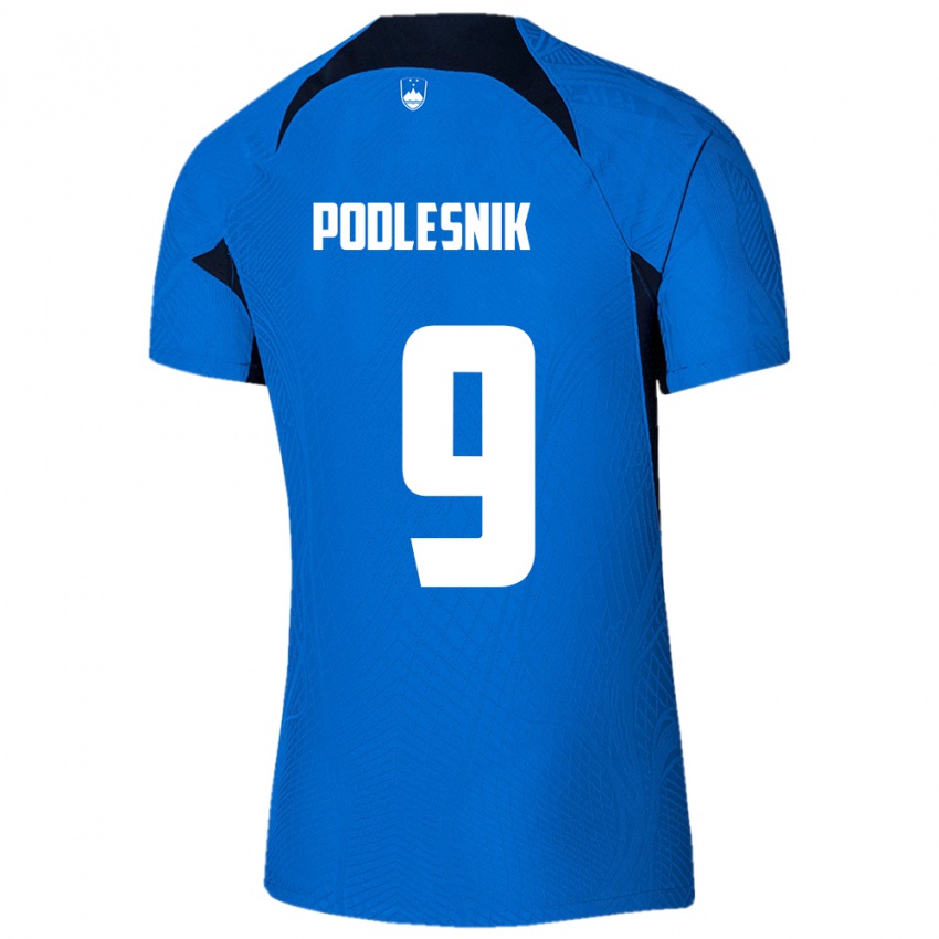 Børn Slovenien Nik Podlesnik #9 Blå Udebane Spillertrøjer 24-26 Trøje T-Shirt