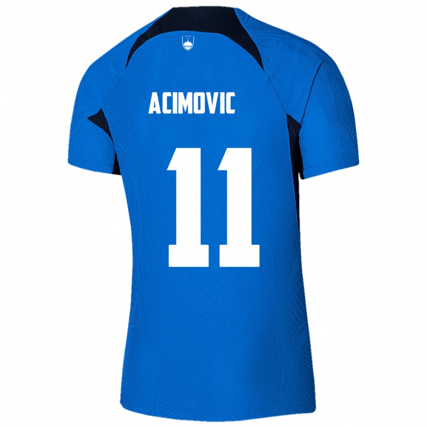 Børn Slovenien Mateo Acimovic #11 Blå Udebane Spillertrøjer 24-26 Trøje T-Shirt