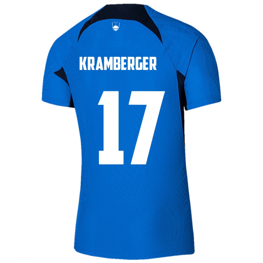 Børn Slovenien Enej Kramberger #17 Blå Udebane Spillertrøjer 24-26 Trøje T-Shirt