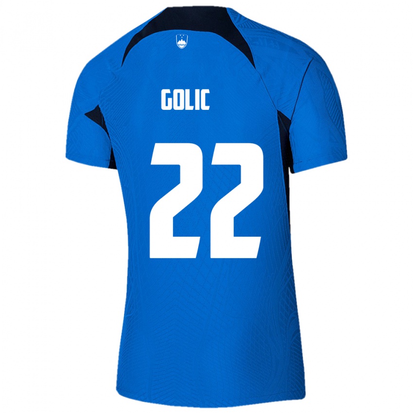 Børn Slovenien Tilen Golic #22 Blå Udebane Spillertrøjer 24-26 Trøje T-Shirt