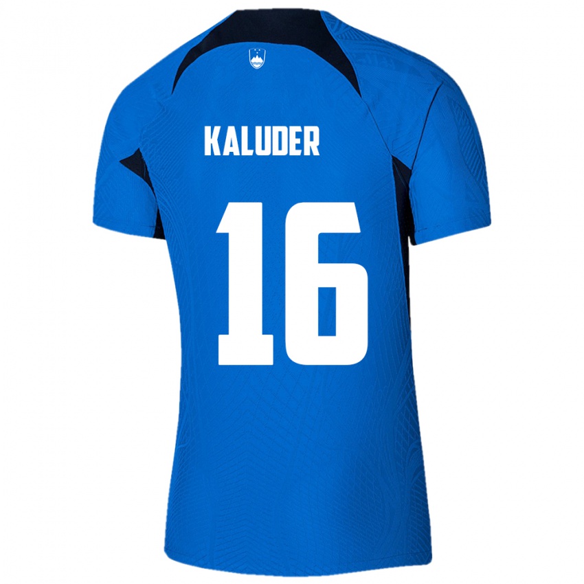 Børn Slovenien Grega Kaluder #16 Blå Udebane Spillertrøjer 24-26 Trøje T-Shirt