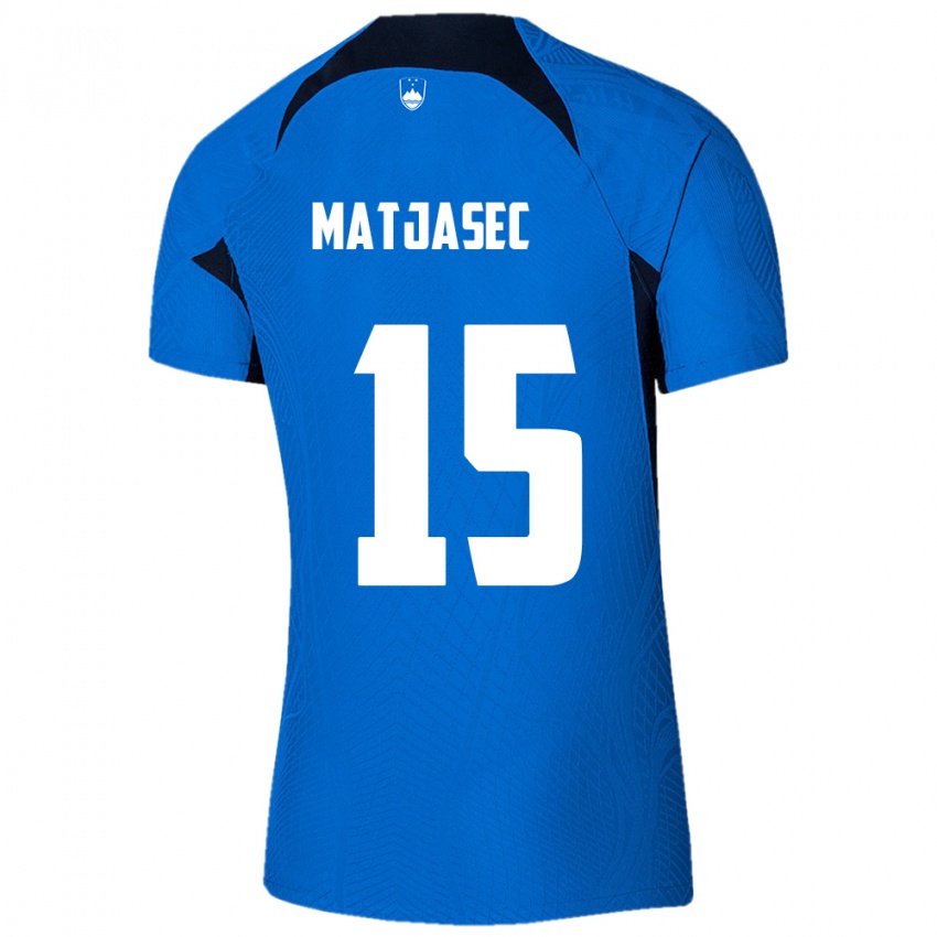 Børn Slovenien Miha Matjasec #15 Blå Udebane Spillertrøjer 24-26 Trøje T-Shirt