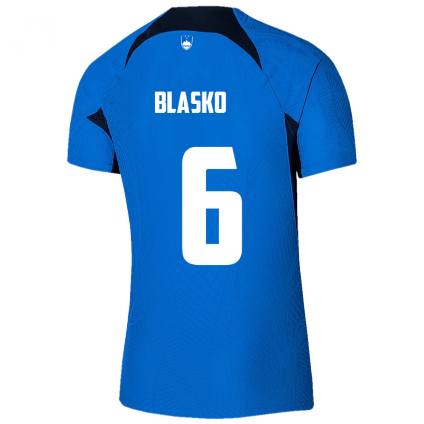 Børn Slovenien Svit Blasko #6 Blå Udebane Spillertrøjer 24-26 Trøje T-Shirt