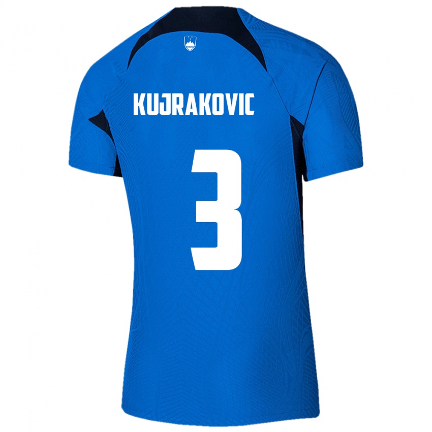 Børn Slovenien Minel Kujrakovic #3 Blå Udebane Spillertrøjer 24-26 Trøje T-Shirt