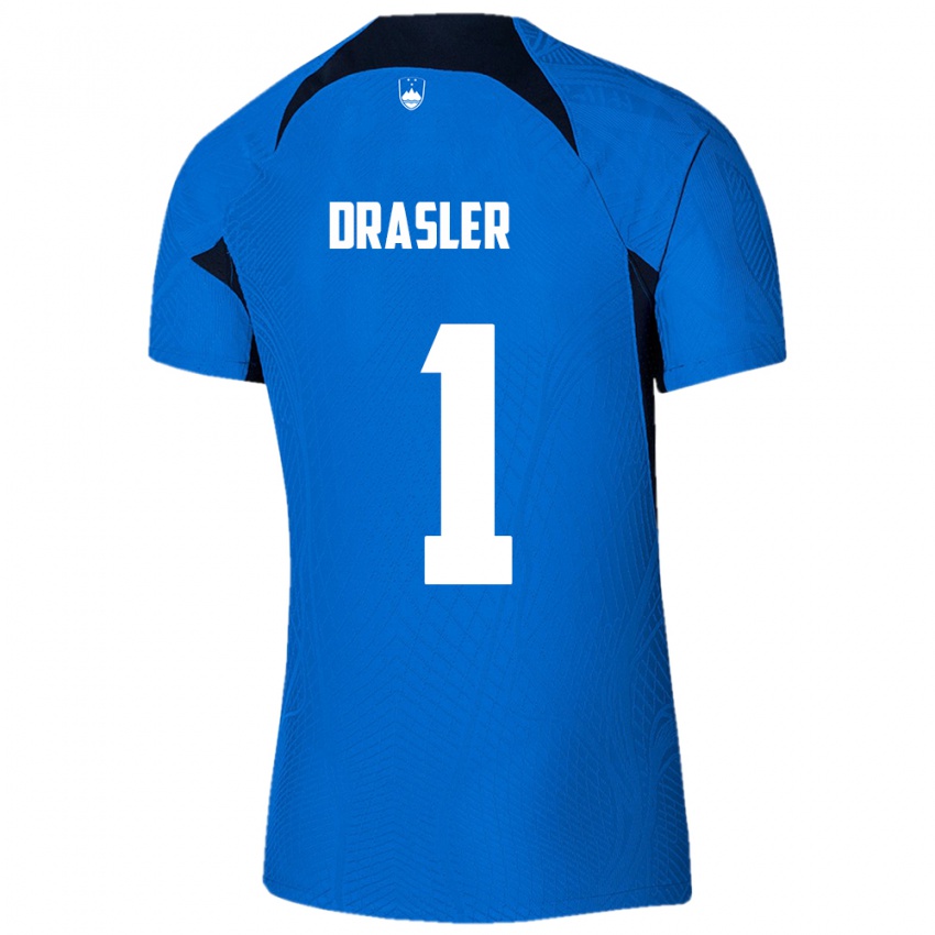 Børn Slovenien Iztok Drasler #1 Blå Udebane Spillertrøjer 24-26 Trøje T-Shirt