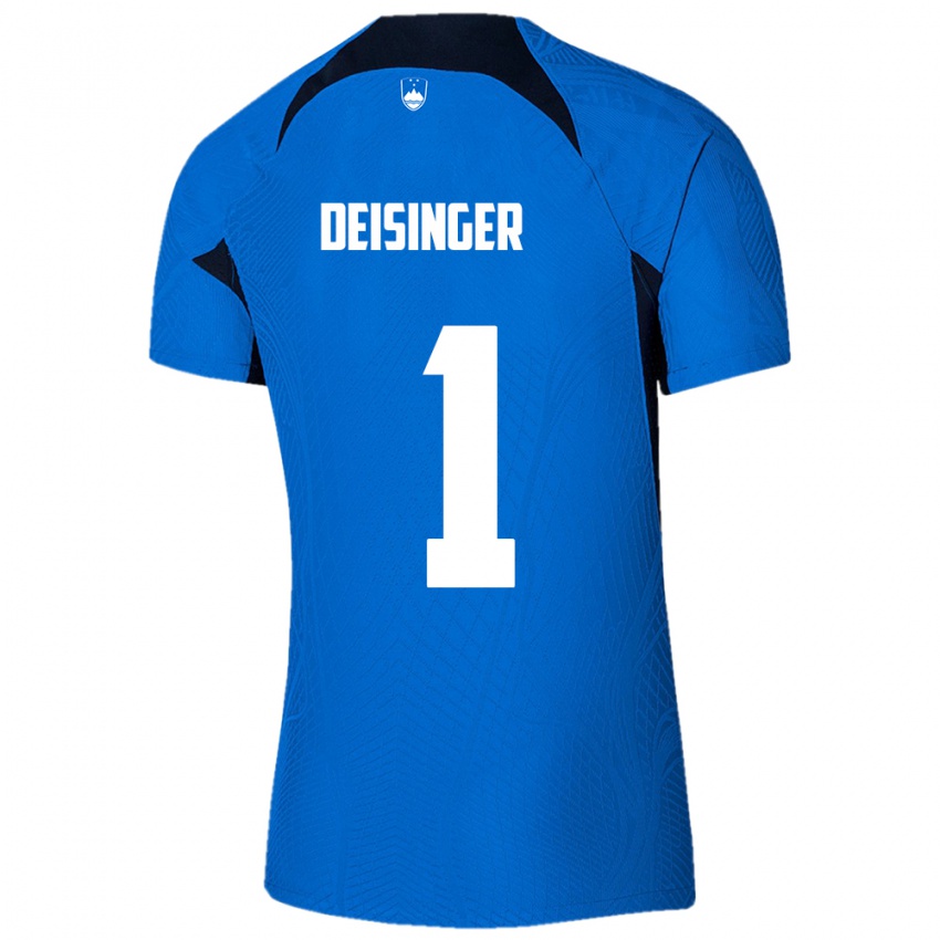 Børn Slovenien Nik Deisinger #1 Blå Udebane Spillertrøjer 24-26 Trøje T-Shirt