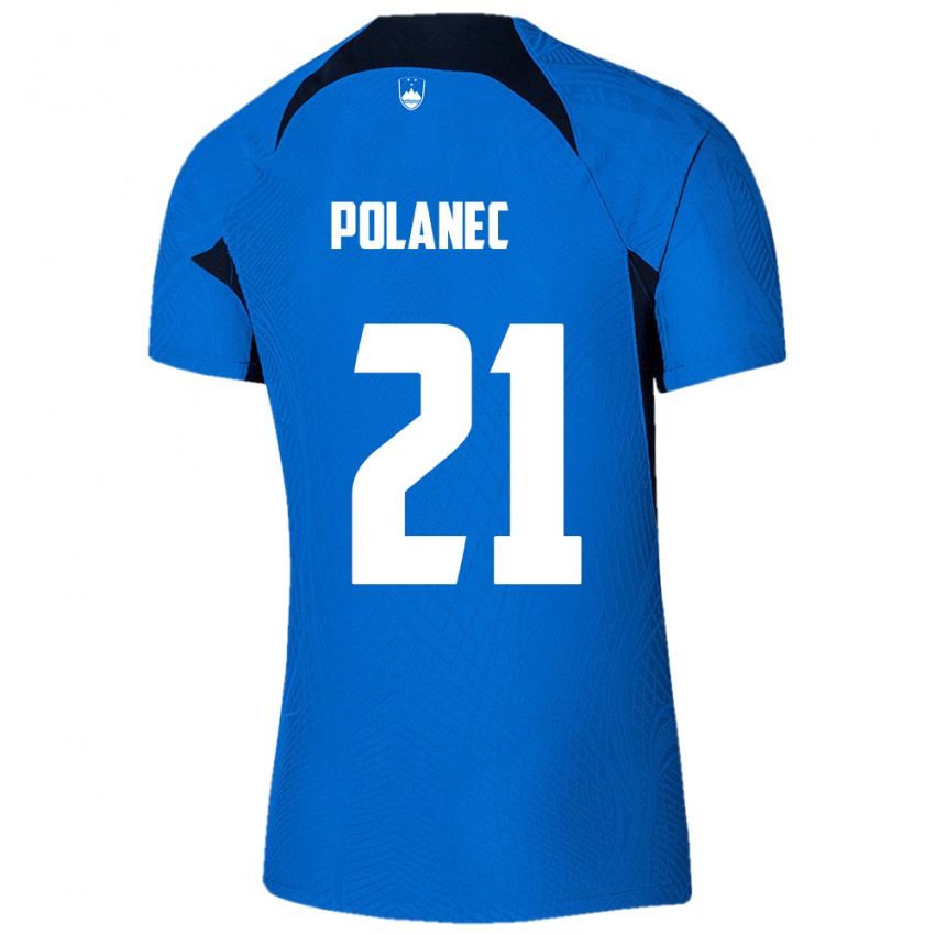 Børn Slovenien Gaj Polanec #21 Blå Udebane Spillertrøjer 24-26 Trøje T-Shirt