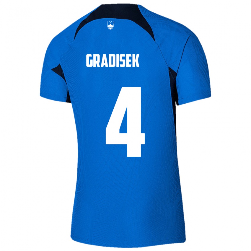 Børn Slovenien Sara Gradišek #4 Blå Udebane Spillertrøjer 24-26 Trøje T-Shirt