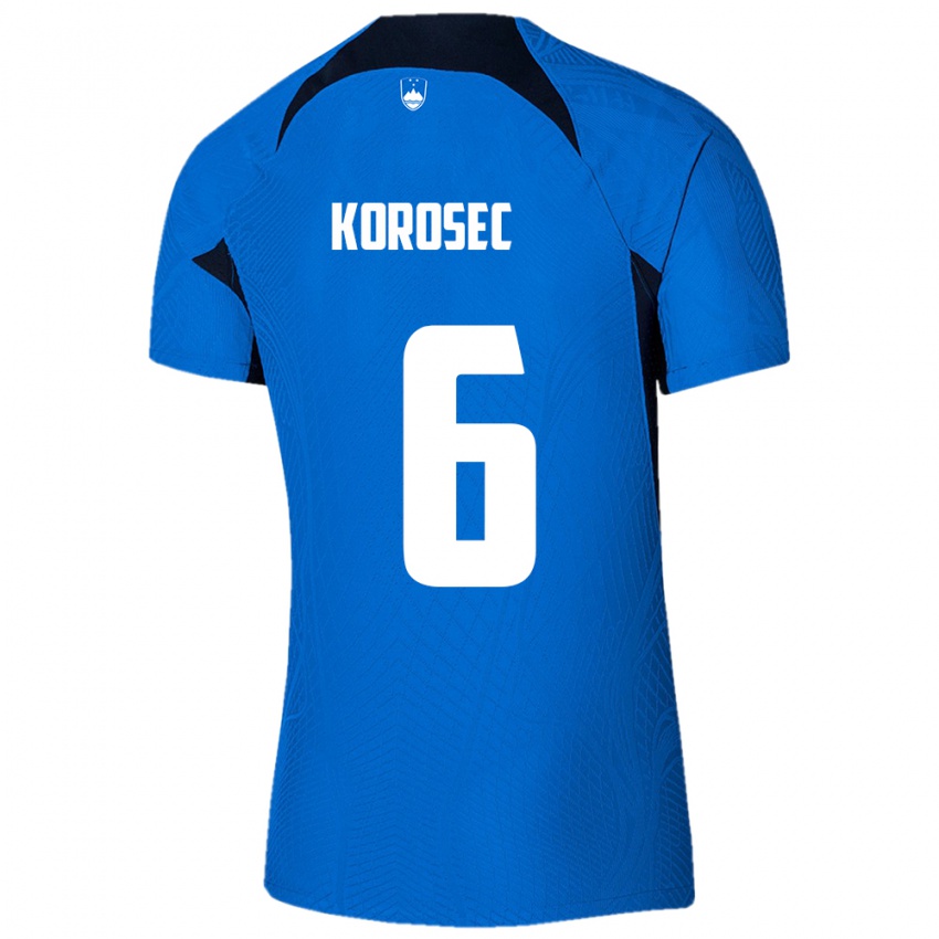 Børn Slovenien Kaja Korošec #6 Blå Udebane Spillertrøjer 24-26 Trøje T-Shirt