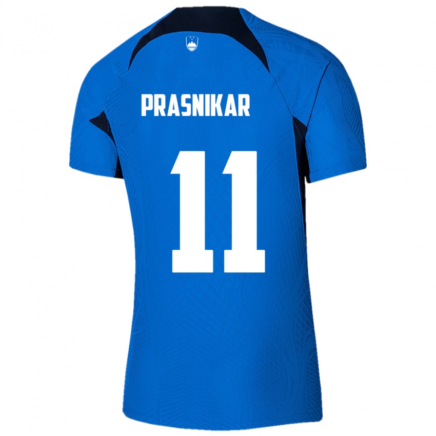 Børn Slovenien Lara Prašnikar #11 Blå Udebane Spillertrøjer 24-26 Trøje T-Shirt