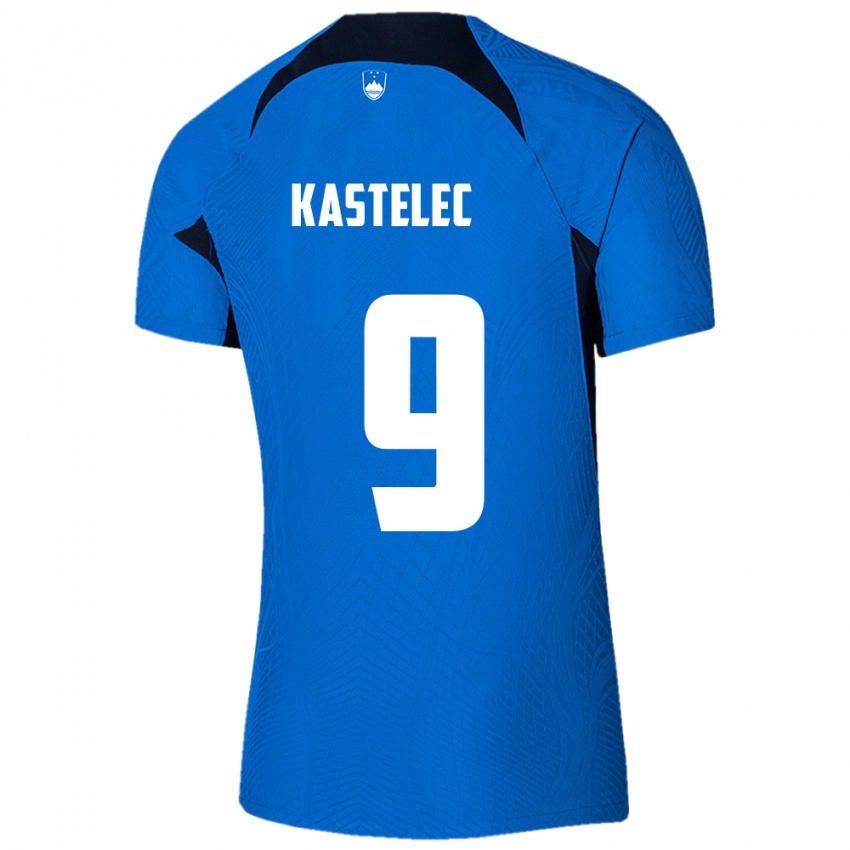 Børn Slovenien Mirjam Kastelec #9 Blå Udebane Spillertrøjer 24-26 Trøje T-Shirt