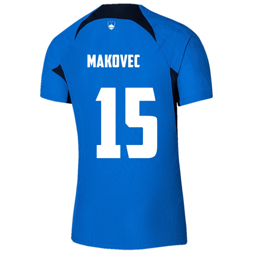 Børn Slovenien Sara Makovec #15 Blå Udebane Spillertrøjer 24-26 Trøje T-Shirt