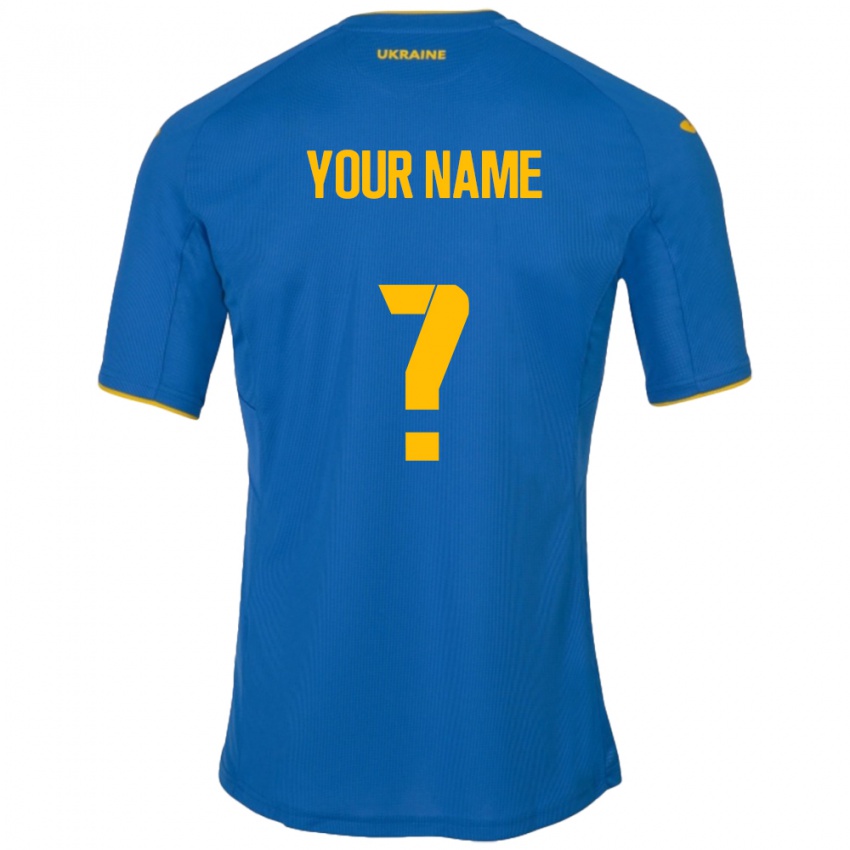 Børn Ukraine Dit Navn #0 Blå Udebane Spillertrøjer 24-26 Trøje T-Shirt
