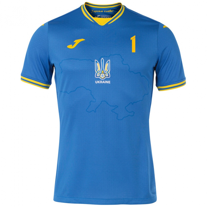 Børn Ukraine Ruslan Neshcheret #1 Blå Udebane Spillertrøjer 24-26 Trøje T-Shirt