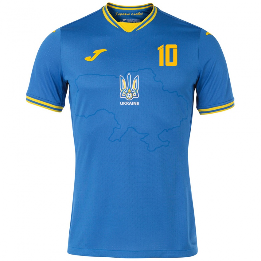 Børn Ukraine Polina Yanchuk #10 Blå Udebane Spillertrøjer 24-26 Trøje T-Shirt