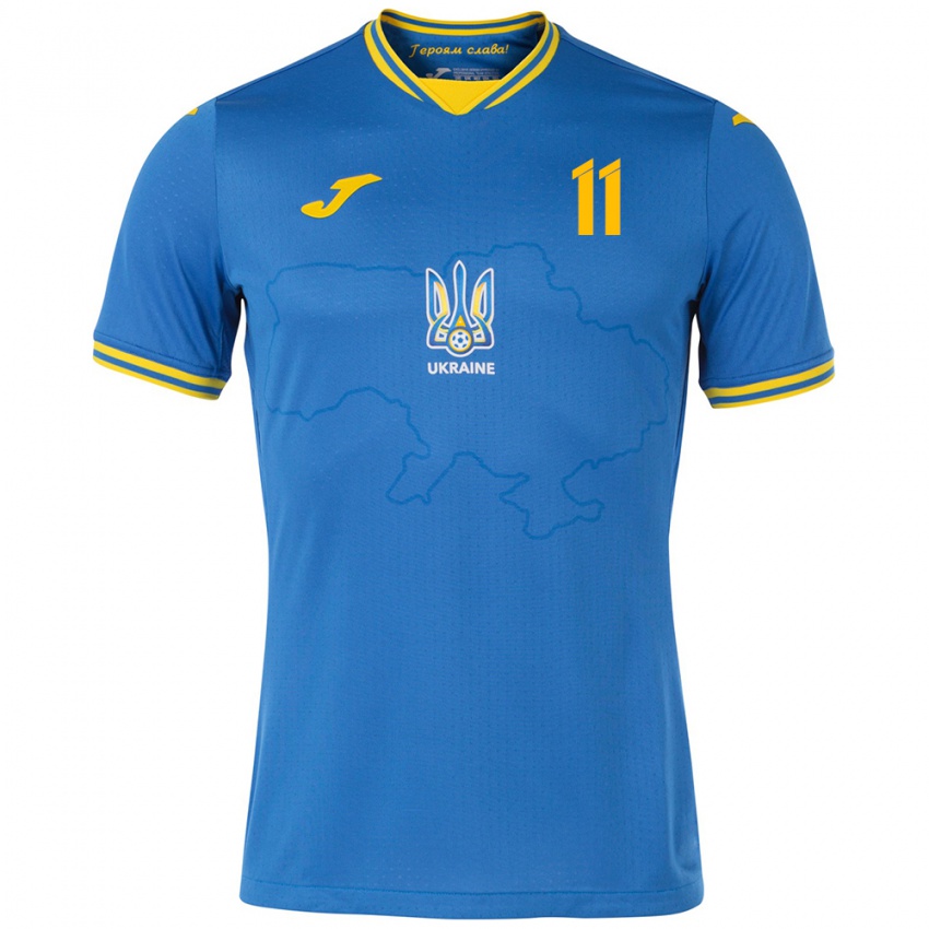 Børn Ukraine Ilya Kvasnytsya #11 Blå Udebane Spillertrøjer 24-26 Trøje T-Shirt