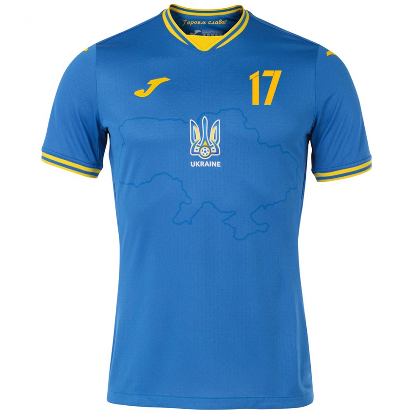 Børn Ukraine Igor Gorbach #17 Blå Udebane Spillertrøjer 24-26 Trøje T-Shirt