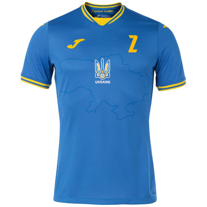 Børn Ukraine Vitaliy Roman #2 Blå Udebane Spillertrøjer 24-26 Trøje T-Shirt