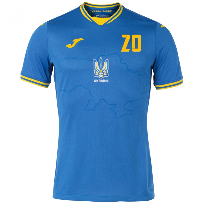 Børn Ukraine Eldar Kuliyev #20 Blå Udebane Spillertrøjer 24-26 Trøje T-Shirt