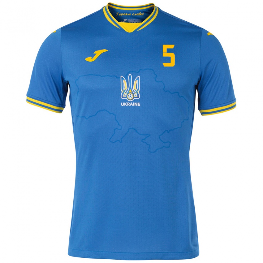 Børn Ukraine Ivan Zhelizko #5 Blå Udebane Spillertrøjer 24-26 Trøje T-Shirt