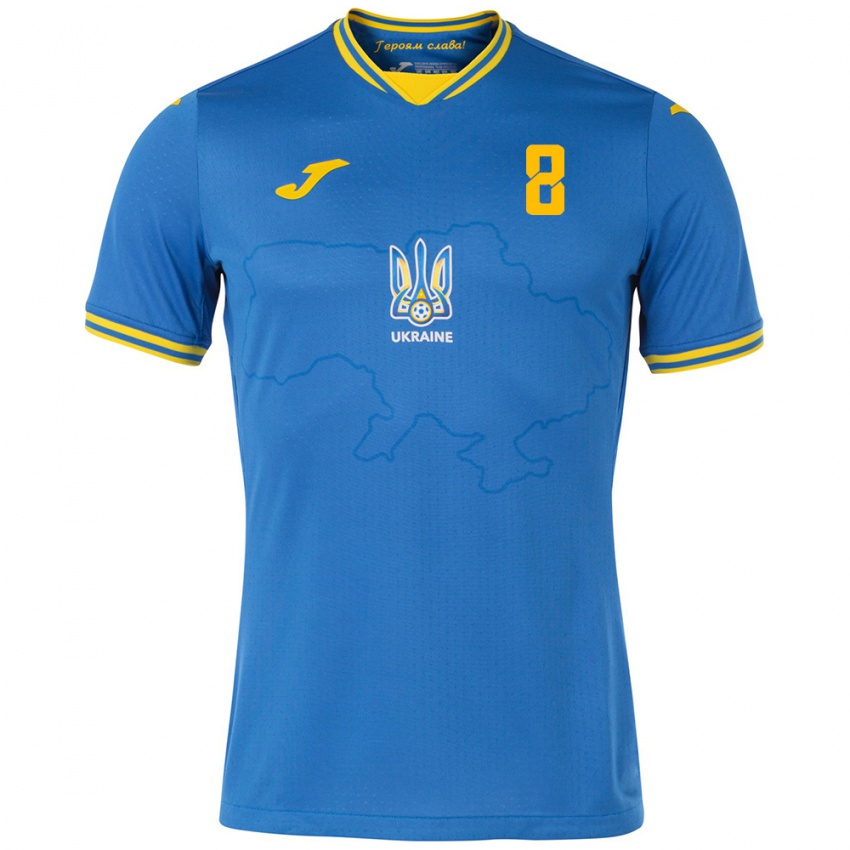 Børn Ukraine Daniil Vashchenko #8 Blå Udebane Spillertrøjer 24-26 Trøje T-Shirt