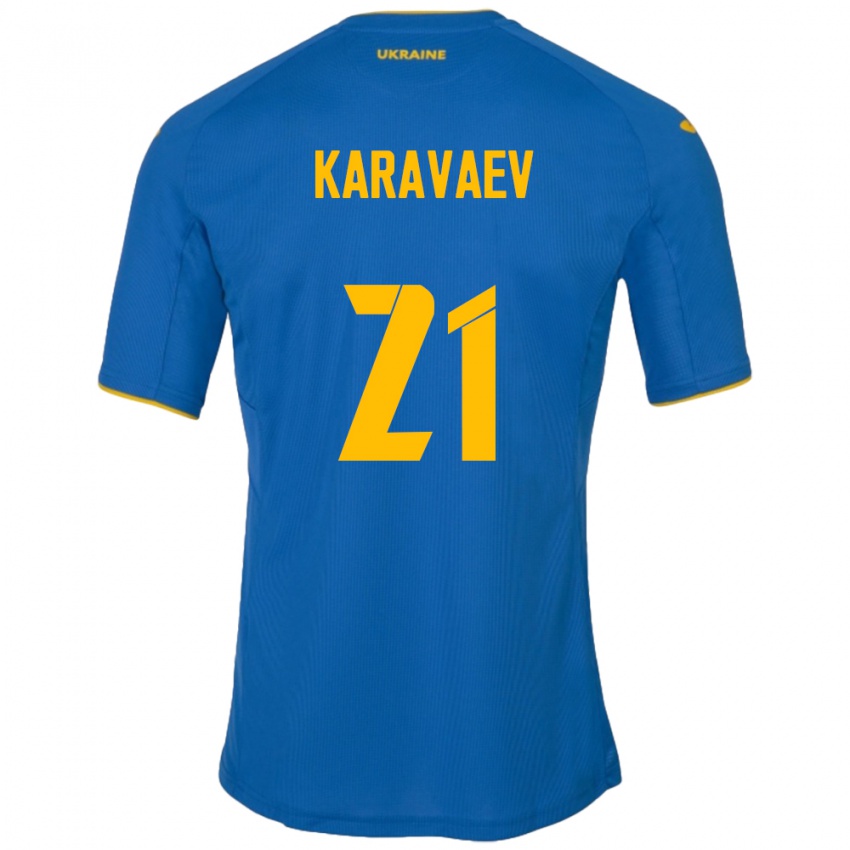 Børn Ukraine Oleksandr Karavaev #21 Blå Udebane Spillertrøjer 24-26 Trøje T-Shirt