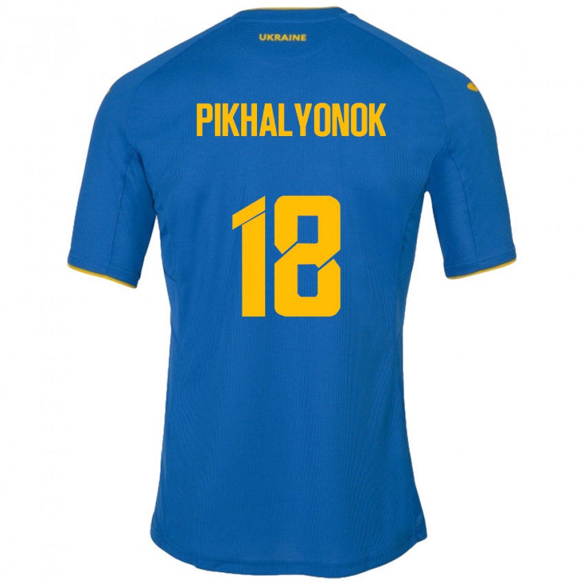 Børn Ukraine Oleksandr Pikhalyonok #18 Blå Udebane Spillertrøjer 24-26 Trøje T-Shirt