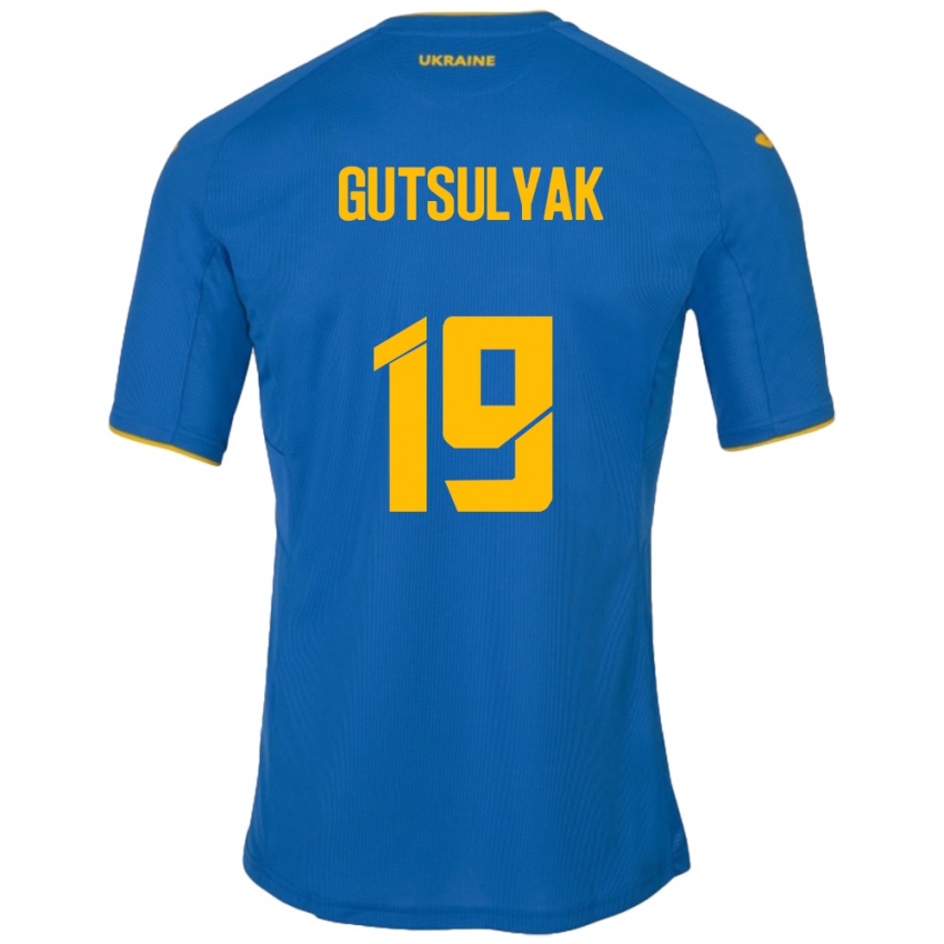 Børn Ukraine Oleksiy Gutsulyak #19 Blå Udebane Spillertrøjer 24-26 Trøje T-Shirt