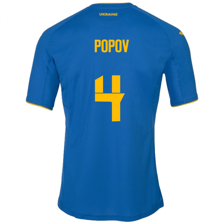 Børn Ukraine Denys Popov #4 Blå Udebane Spillertrøjer 24-26 Trøje T-Shirt