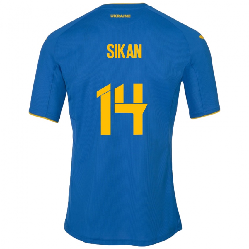 Børn Ukraine Danylo Sikan #14 Blå Udebane Spillertrøjer 24-26 Trøje T-Shirt