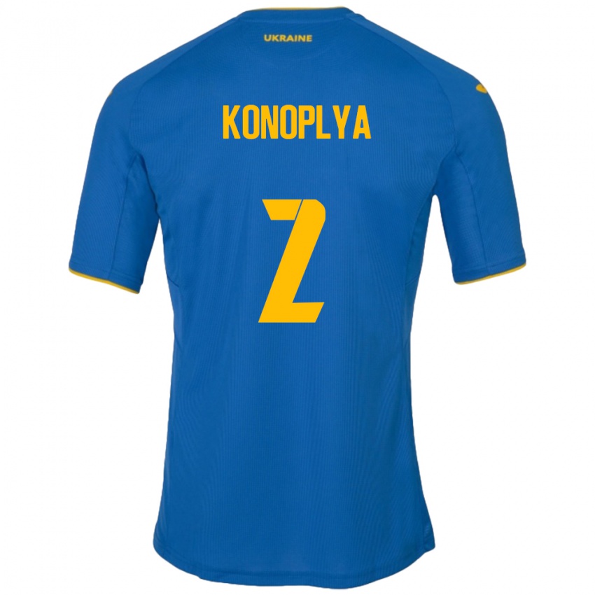 Børn Ukraine Yukhym Konoplya #2 Blå Udebane Spillertrøjer 24-26 Trøje T-Shirt