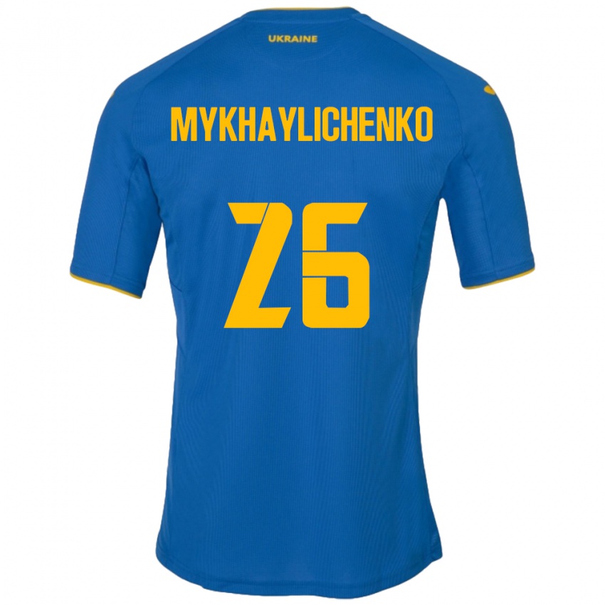 Børn Ukraine Bogdan Mykhaylichenko #26 Blå Udebane Spillertrøjer 24-26 Trøje T-Shirt