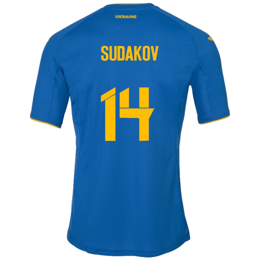 Børn Ukraine Georgiy Sudakov #14 Blå Udebane Spillertrøjer 24-26 Trøje T-Shirt