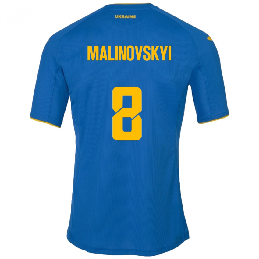 Børn Ukraine Ruslan Malinovskyi #8 Blå Udebane Spillertrøjer 24-26 Trøje T-Shirt