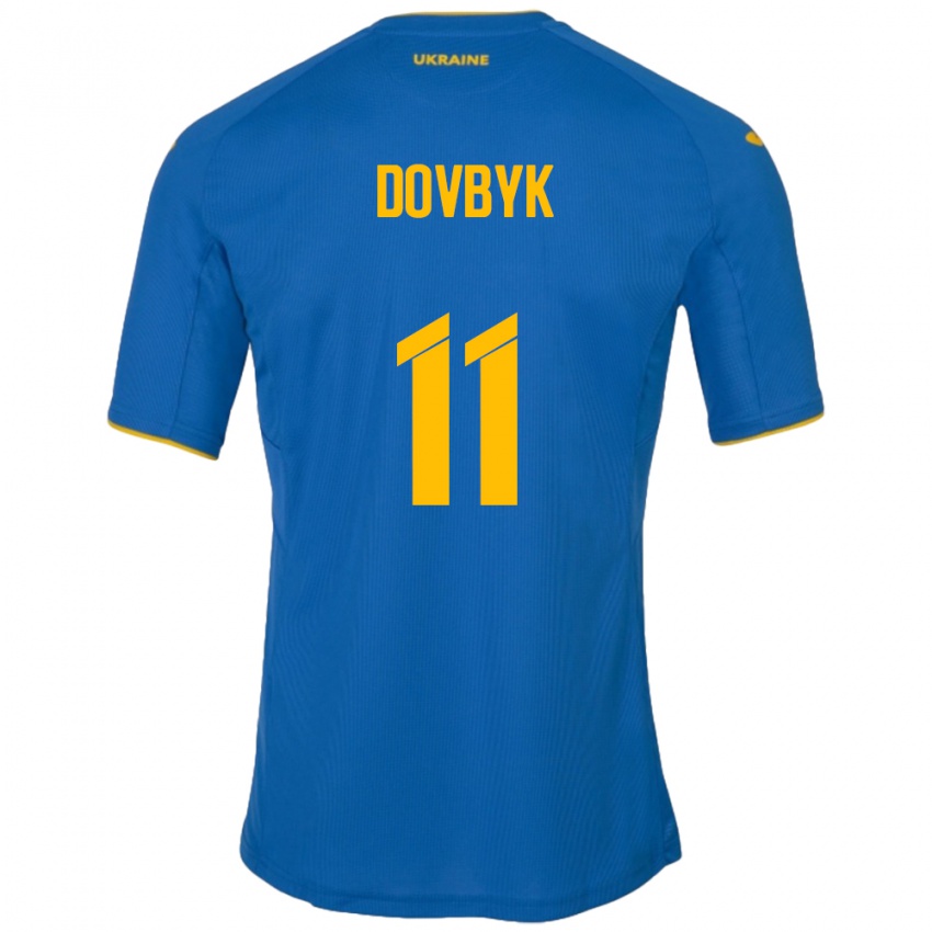 Børn Ukraine Artem Dovbyk #11 Blå Udebane Spillertrøjer 24-26 Trøje T-Shirt