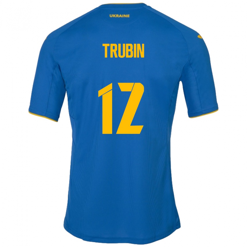 Børn Ukraine Anatoliy Trubin #12 Blå Udebane Spillertrøjer 24-26 Trøje T-Shirt