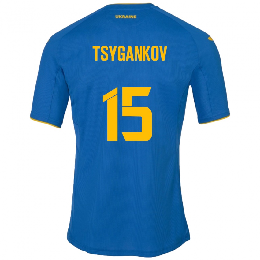 Børn Ukraine Viktor Tsygankov #15 Blå Udebane Spillertrøjer 24-26 Trøje T-Shirt