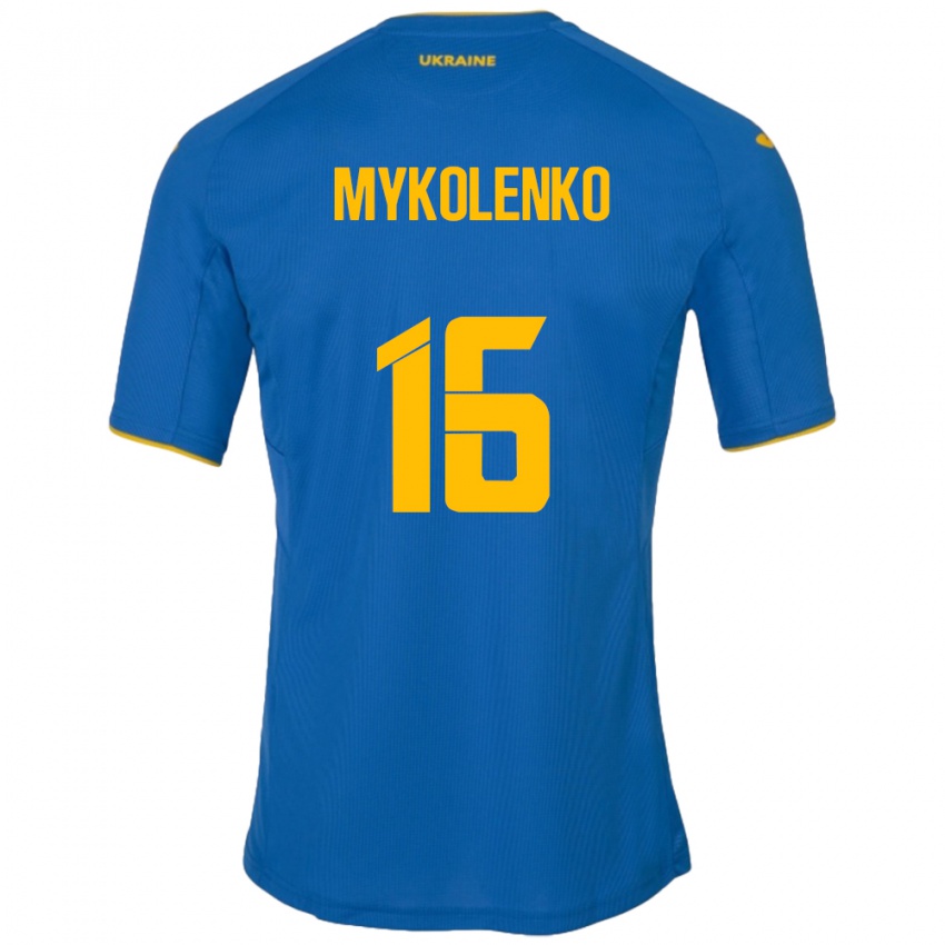 Børn Ukraine Vitaliy Mykolenko #16 Blå Udebane Spillertrøjer 24-26 Trøje T-Shirt