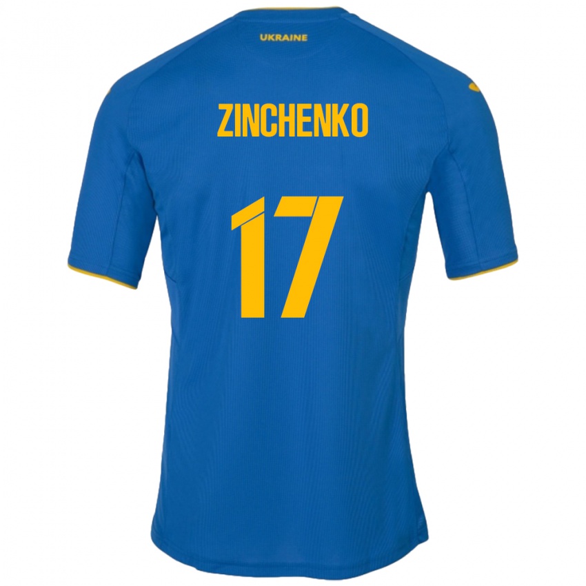 Børn Ukraine Oleksandr Zinchenko #17 Blå Udebane Spillertrøjer 24-26 Trøje T-Shirt