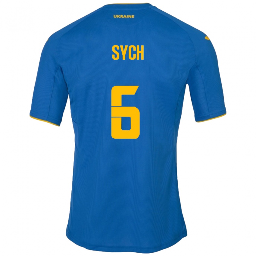 Børn Ukraine Oleksiy Sych #6 Blå Udebane Spillertrøjer 24-26 Trøje T-Shirt