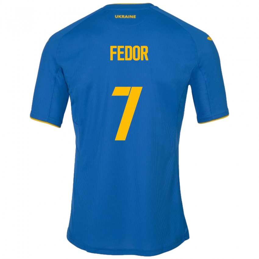 Børn Ukraine Oleg Fedor #7 Blå Udebane Spillertrøjer 24-26 Trøje T-Shirt