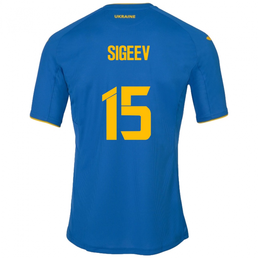 Børn Ukraine Kyrylo Sigeev #15 Blå Udebane Spillertrøjer 24-26 Trøje T-Shirt